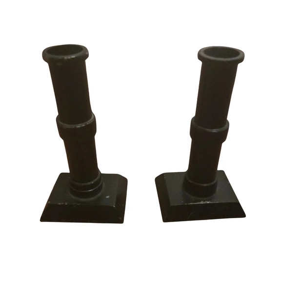 Other - Primitive Farmhouse Black Cast Metal Column Candlestick Holders Industrial Decor